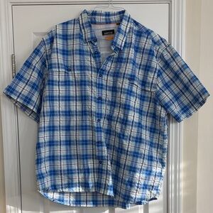 Orvis Blue and White Plaid Casual active fit Shirt xxl